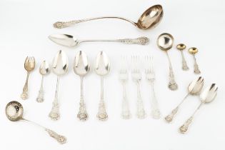 A service of William IV and early Victorian Scottish silver Queen's pattern flatware, comprising