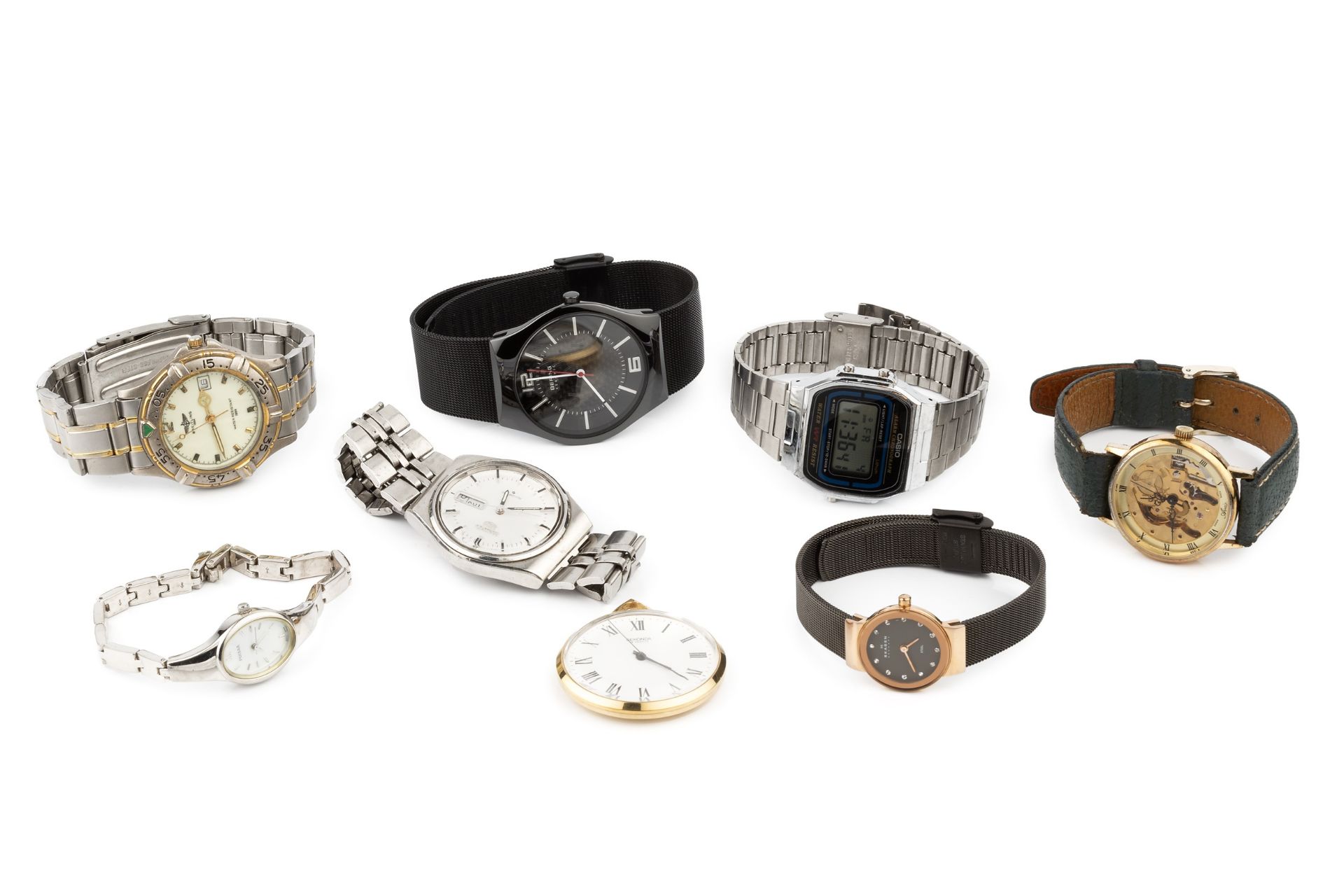 A collection of watches, comprising a Skagen of Denmark ladies rose-tone wristwatch, in box, a