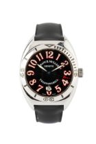 A gentleman's steel 'Transamerica' wristwatch by Franck Muller, the black engine turned dial with