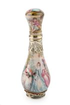 A 19th century Austrian silver-gilt and enamel scent bottle, of slender baluster form, the enamel