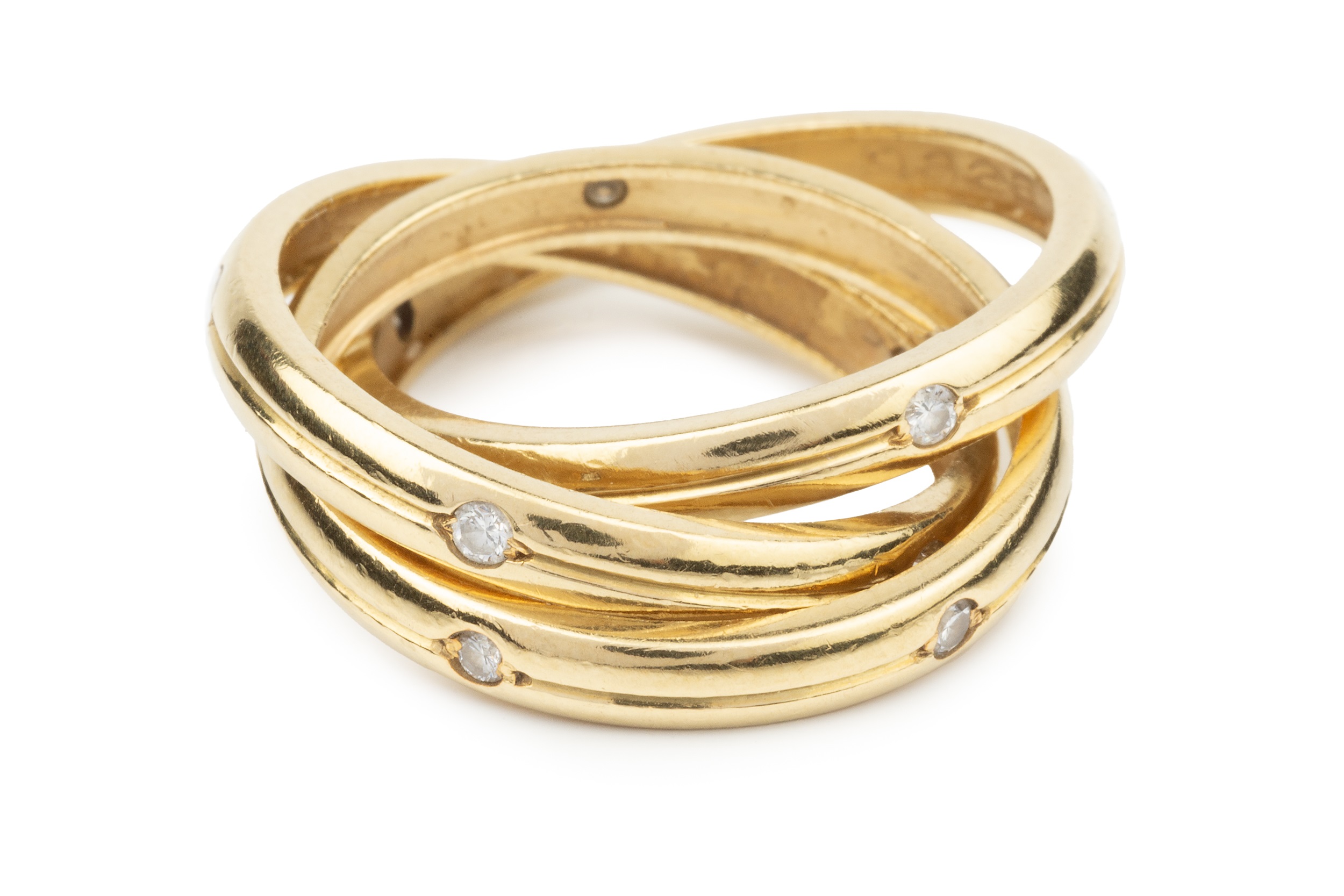 An 18ct gold and diamond 'Russian' wedding ring by Cartier, the three entwined bands each set with - Image 2 of 5