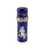A 19th century French Limoges enamel scent bottle, of cylindrical form, painted and gilt
