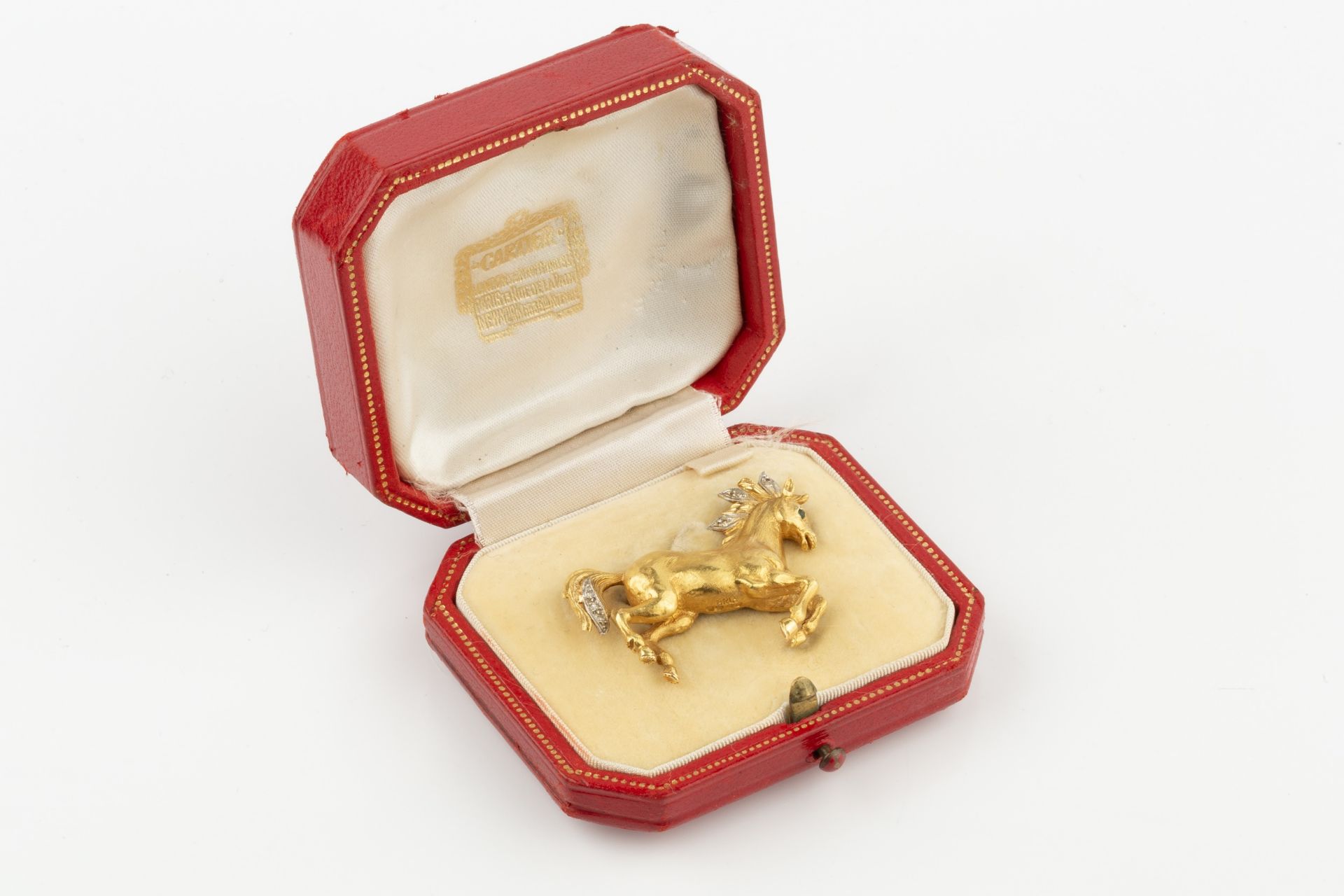 An 18ct gold and diamond set brooch, in the form of a prancing horse, the mane and tail set with - Image 2 of 5