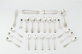 A collection of silver flatware, comprising a set of six Edwardian foliate engraved teaspoons,