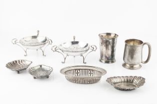 A collection of silver, comprising a christening mug by Joseph Gloster Ltd, Birmingham 1957, 9.5cm