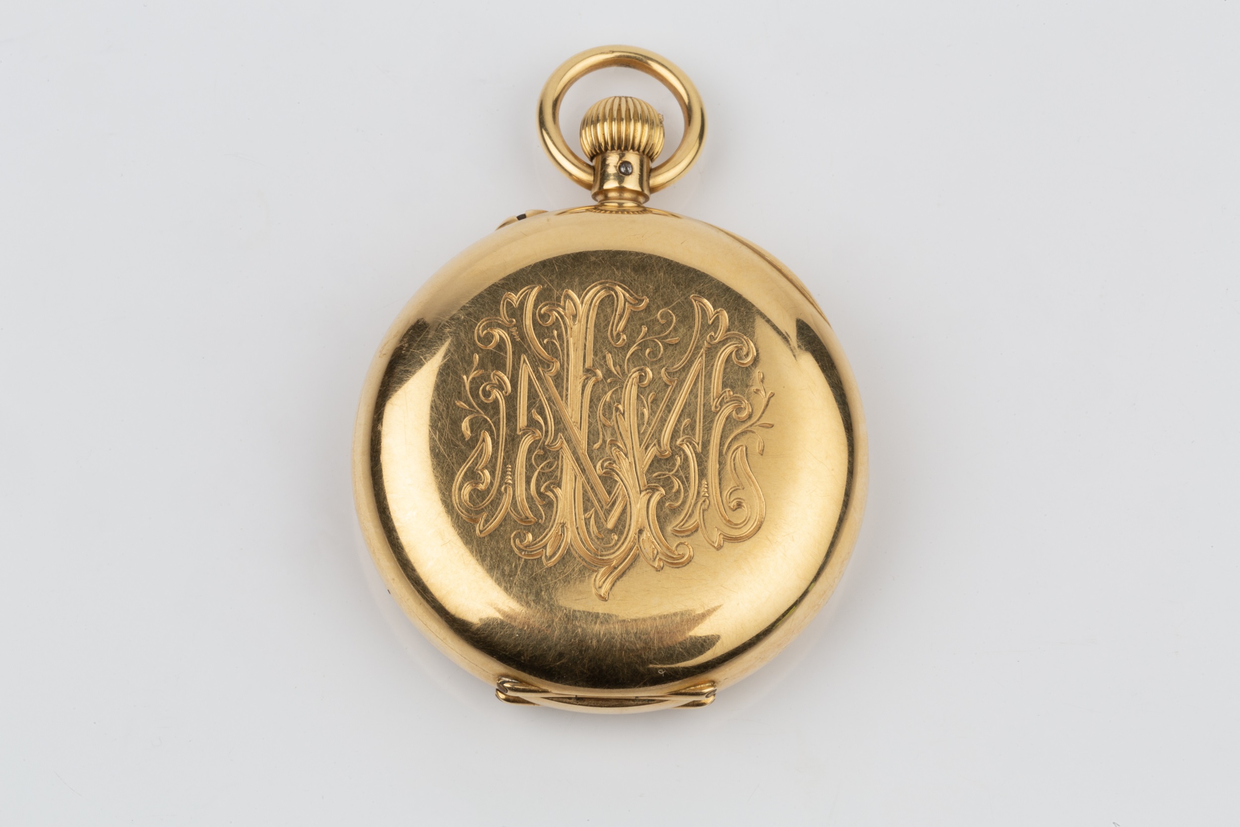 An Edwardian 18ct gold fob watch, with white enamel dial and keyless wind movement, the case - Image 2 of 5