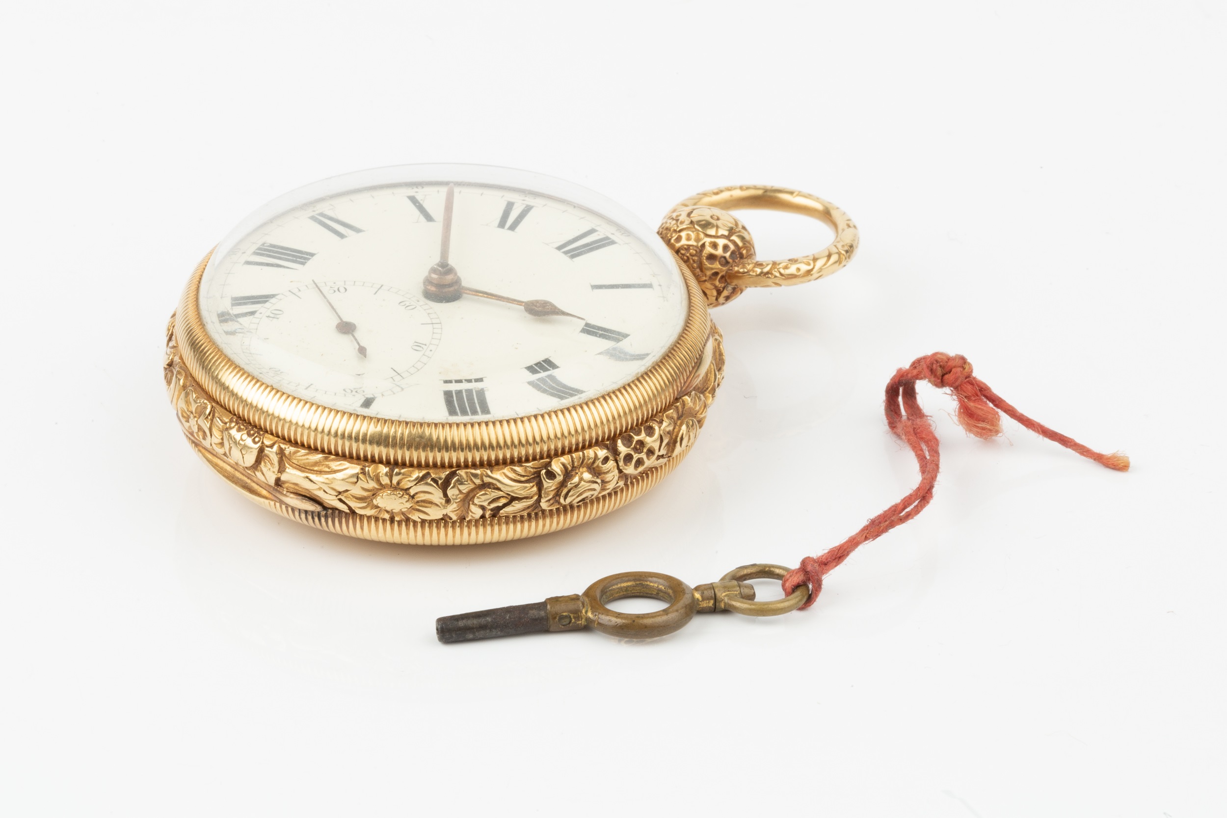 A Victorian 18ct gold open face pocket watch, the white enamel dial with Roman numerals and having - Image 3 of 5