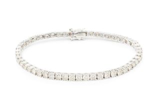 A diamond line bracelet, set in platinum with fifty round brilliant cut stones, with WGI report