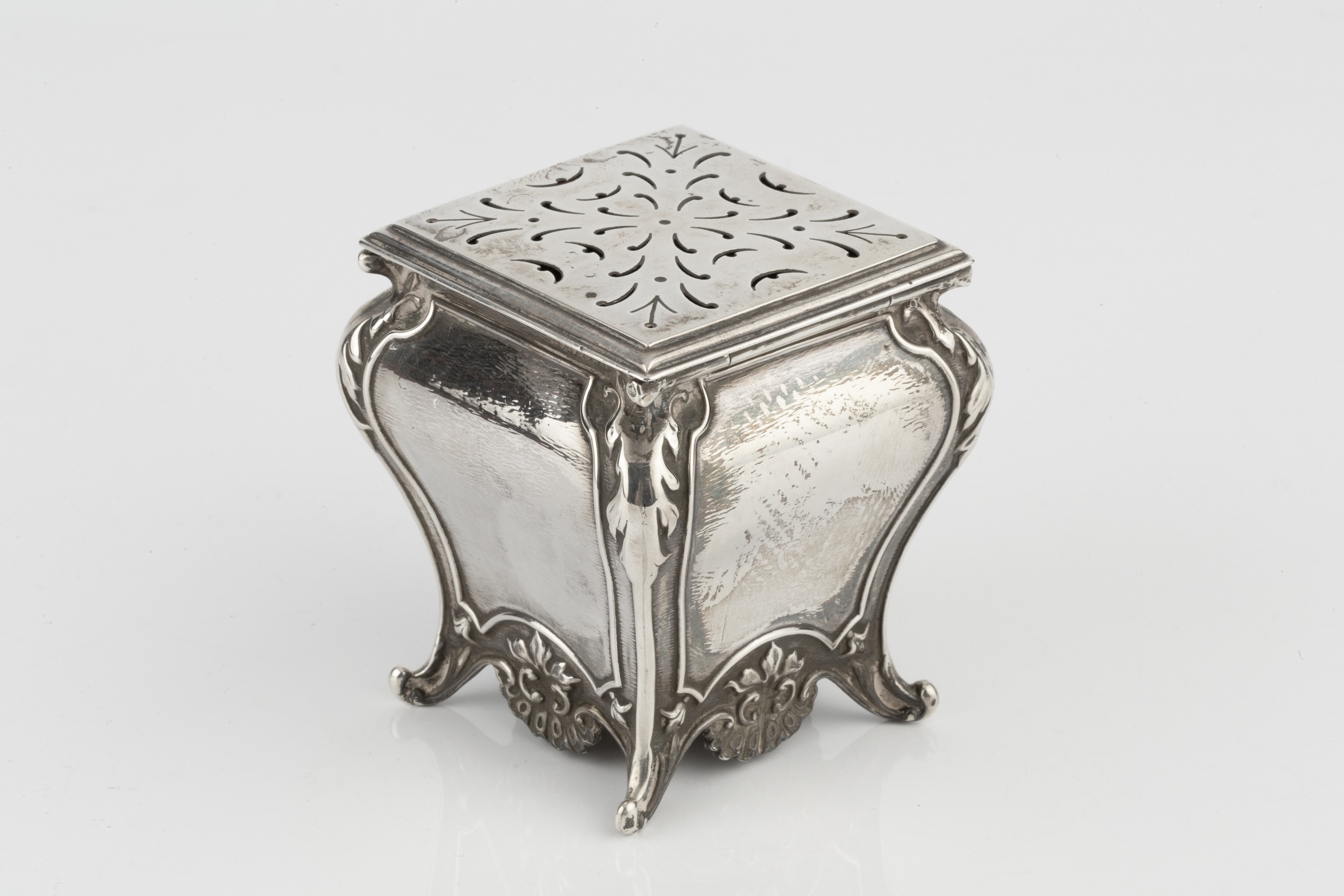 An Edwardian silver pot pourri box, in the form of a French style pedestal with pierced hinged - Image 2 of 3