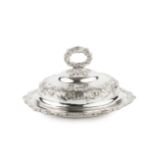 An early Victorian silver muffin dish and cover, with foliate and scallop cast border, the (possibly