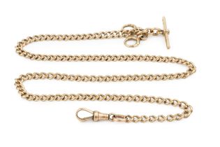 A 9ct gold curb link Albert chain, with T-bar, stamped 9 375, 50cm long Approx 31g. In good