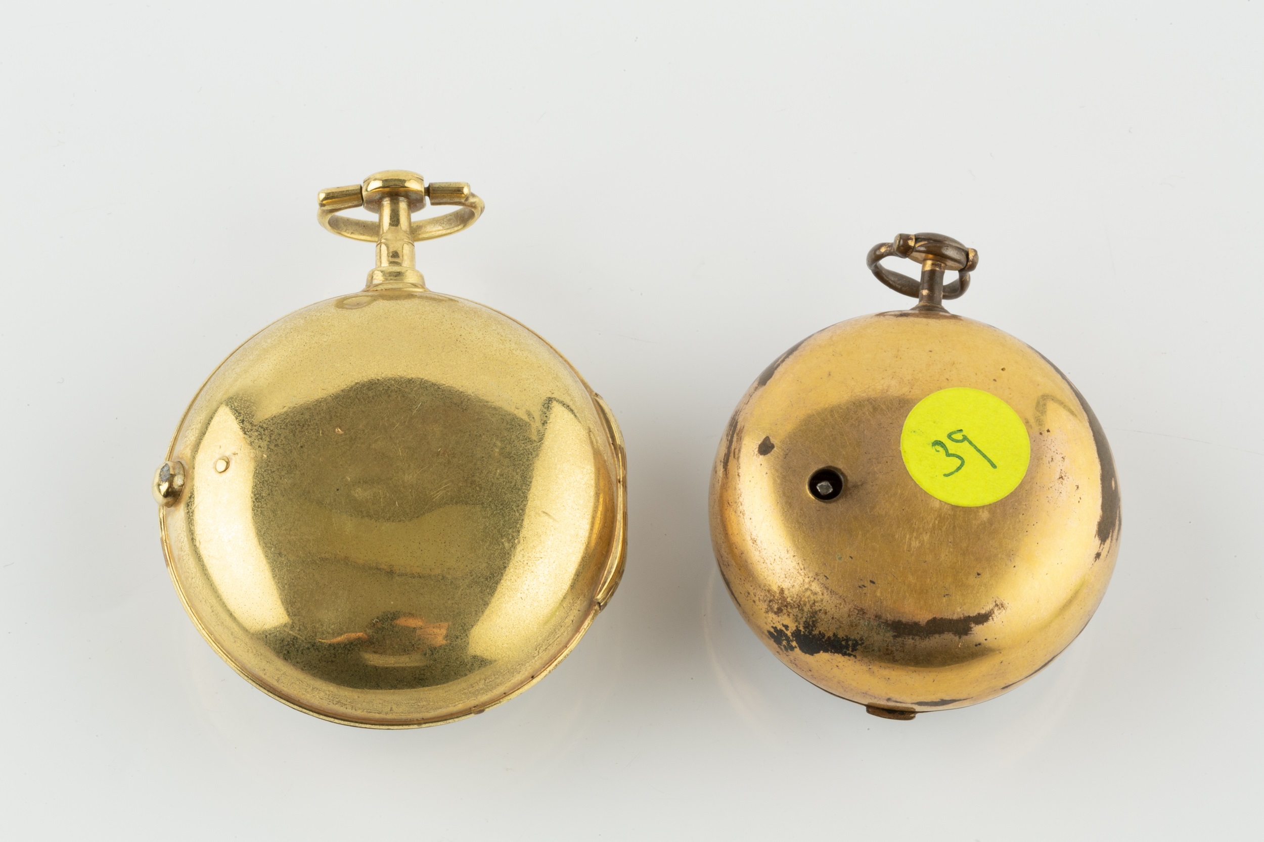 A gilt metal pair cased pocket watch, the white enamel Roman dial with Arabic five minutes, beetle - Image 2 of 2