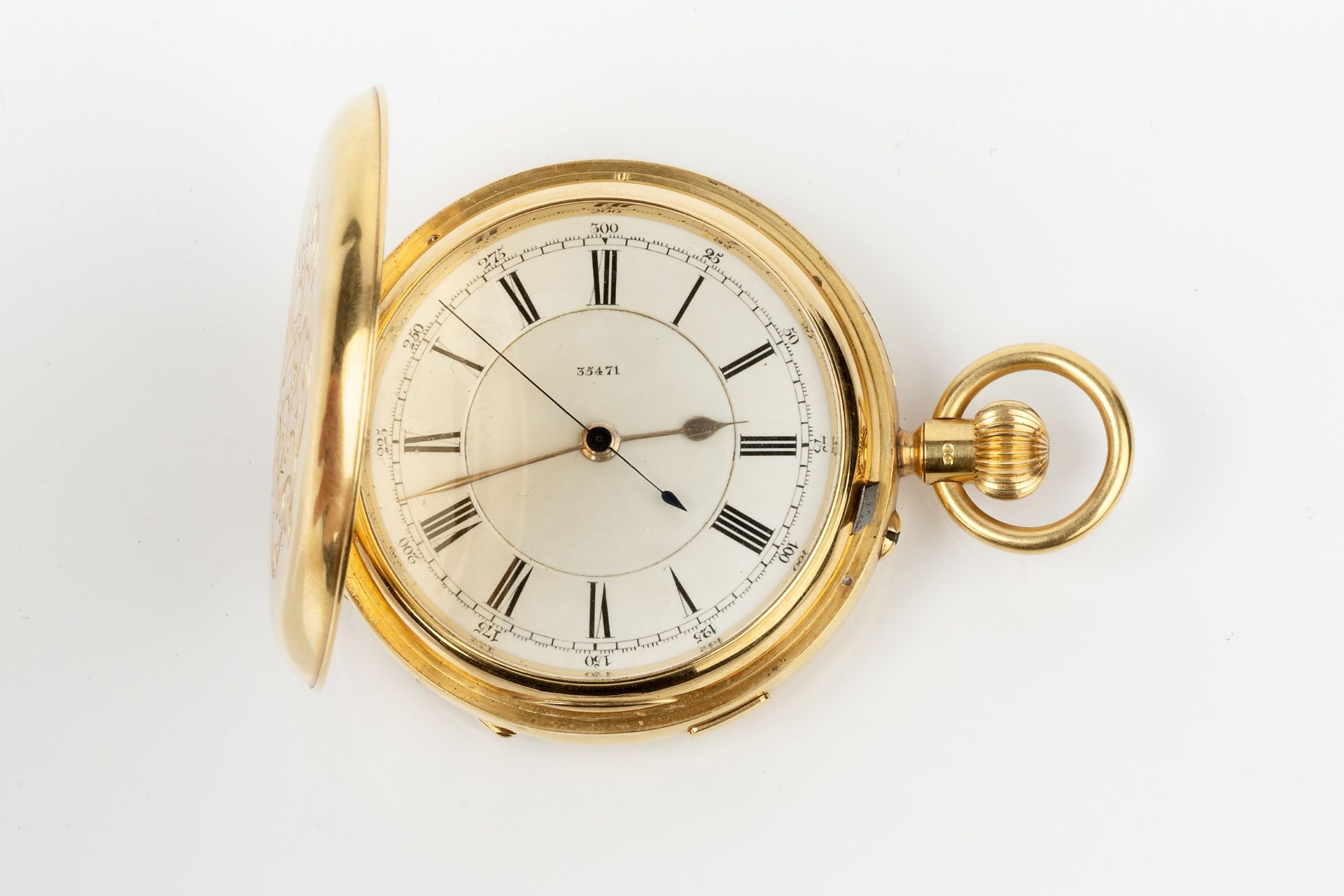 An Edwardian 18ct gold hunter pocket watch, the enamel dial with roman numerals and 1-300 outer - Bild 3 aus 7