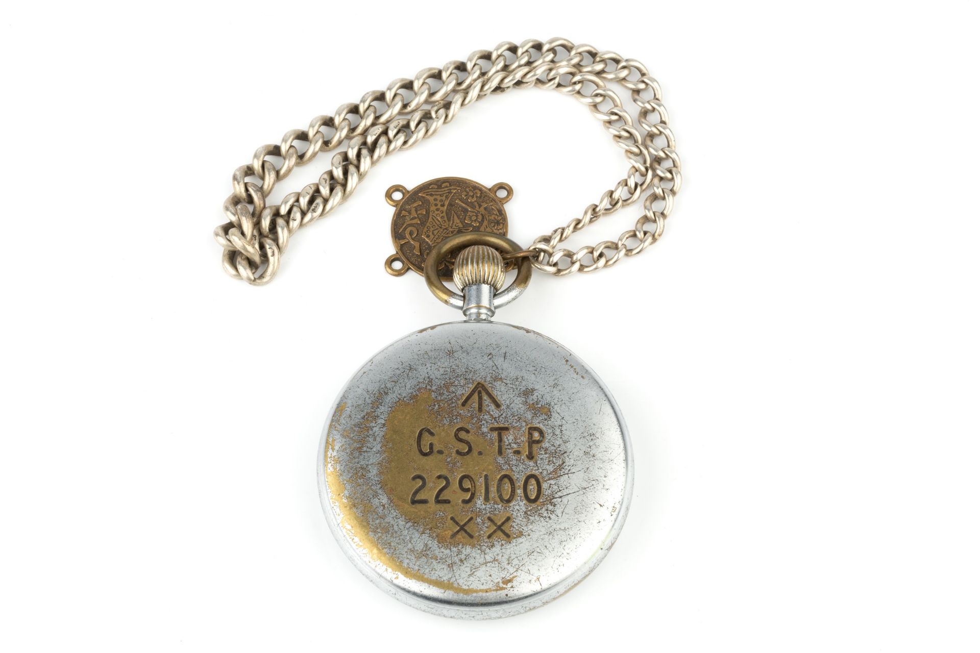 A World War II military pocket watch by Jaeger-le-Coultre, the nickel plated brass case stamped G. - Bild 2 aus 2