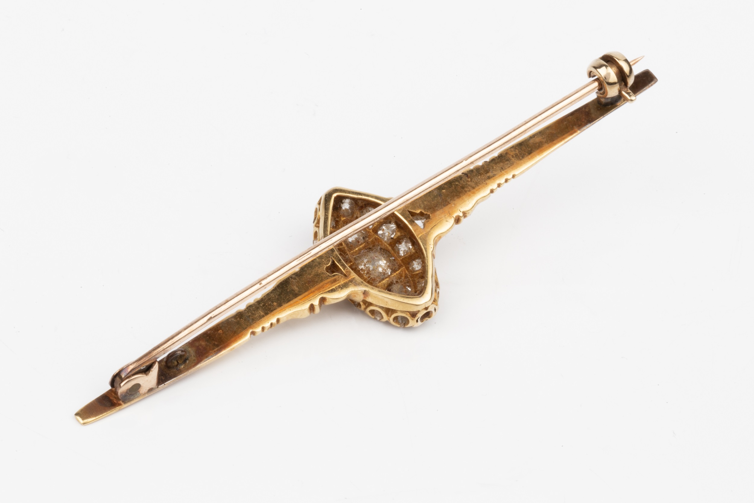 A diamond set bar brooch, the central oval panel set with seventeen old cut stones, the largest - Image 2 of 2