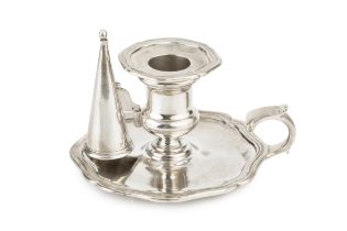 A William IV silver small chamberstick, with shaped borders and conical snuffer by Robert Garrard