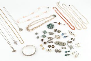 A group of costume jewellery, comprising three freshwater pearl necklaces, two further necklaces,