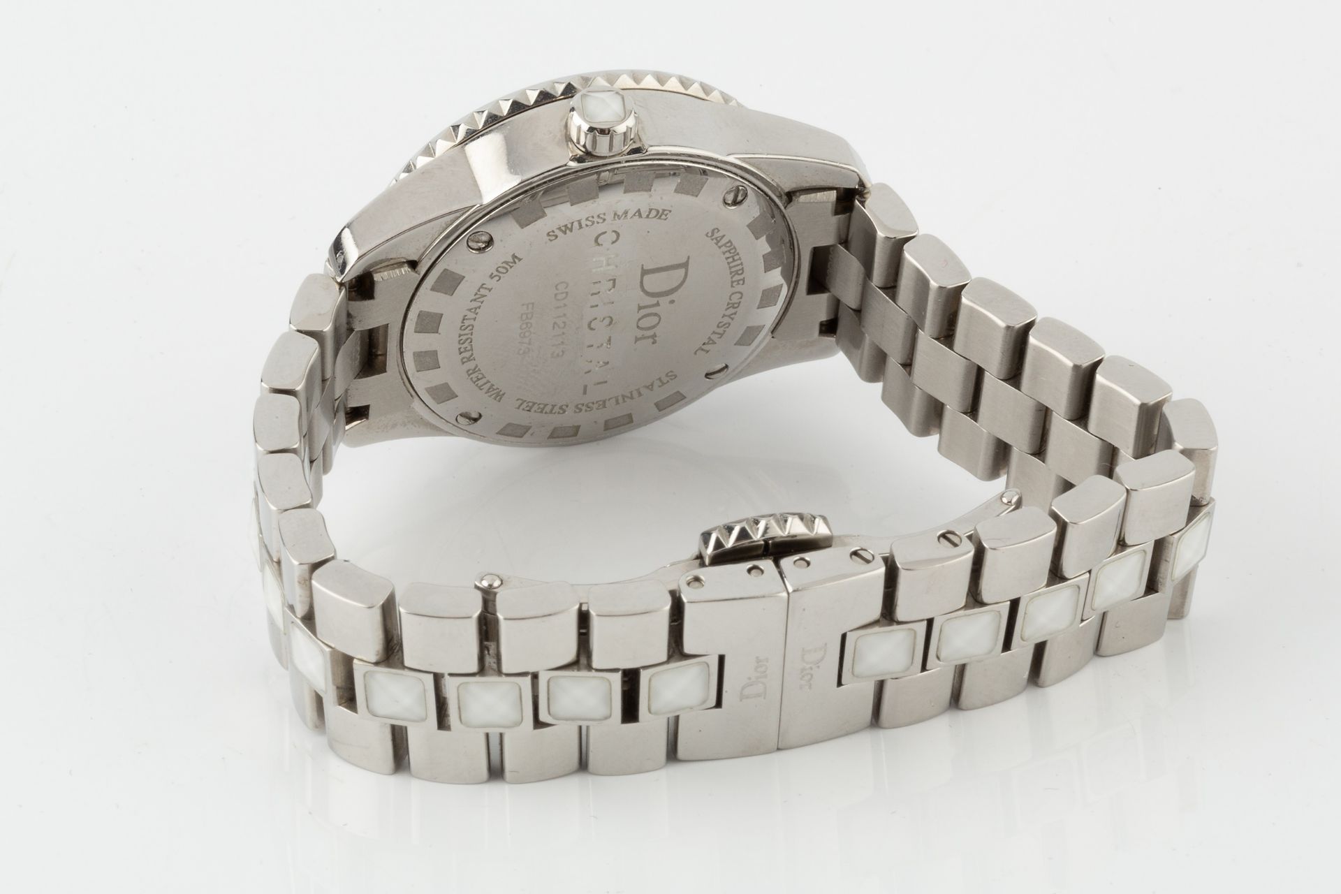 A lady's steel and diamond 'Christal' wristwatch by Christian Dior, with white circular dial, the - Bild 2 aus 2