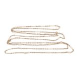 A 9ct gold long chain, composed of elongated oval and twist links, 159cm long some small damage,