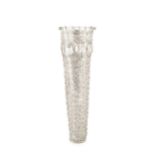 A silver and glass vase, of slender tapered form, the silver outer composed of graduating scrolls,