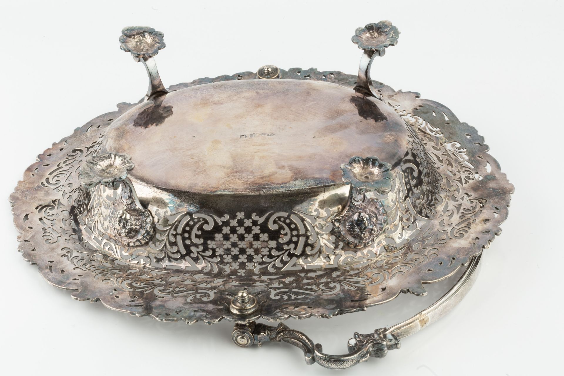 A George II silver oval basket, the shaped border cast with flowering foliage and scrolls and having - Image 2 of 3