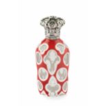A 19th century Bohemian opaque pink and white overlaid glass scent bottle, the white edged pink