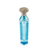 A 19th century Bohemian white overlaid turquoise glass scent bottle, with faceted gothic style