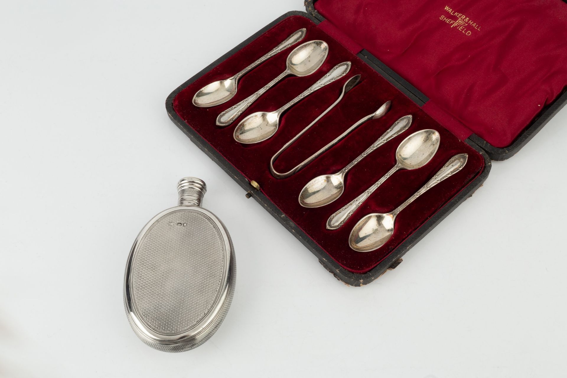 A mid Victorian silver hip flask, of oval form, with engine turned decoration reserving a crest to - Image 3 of 3