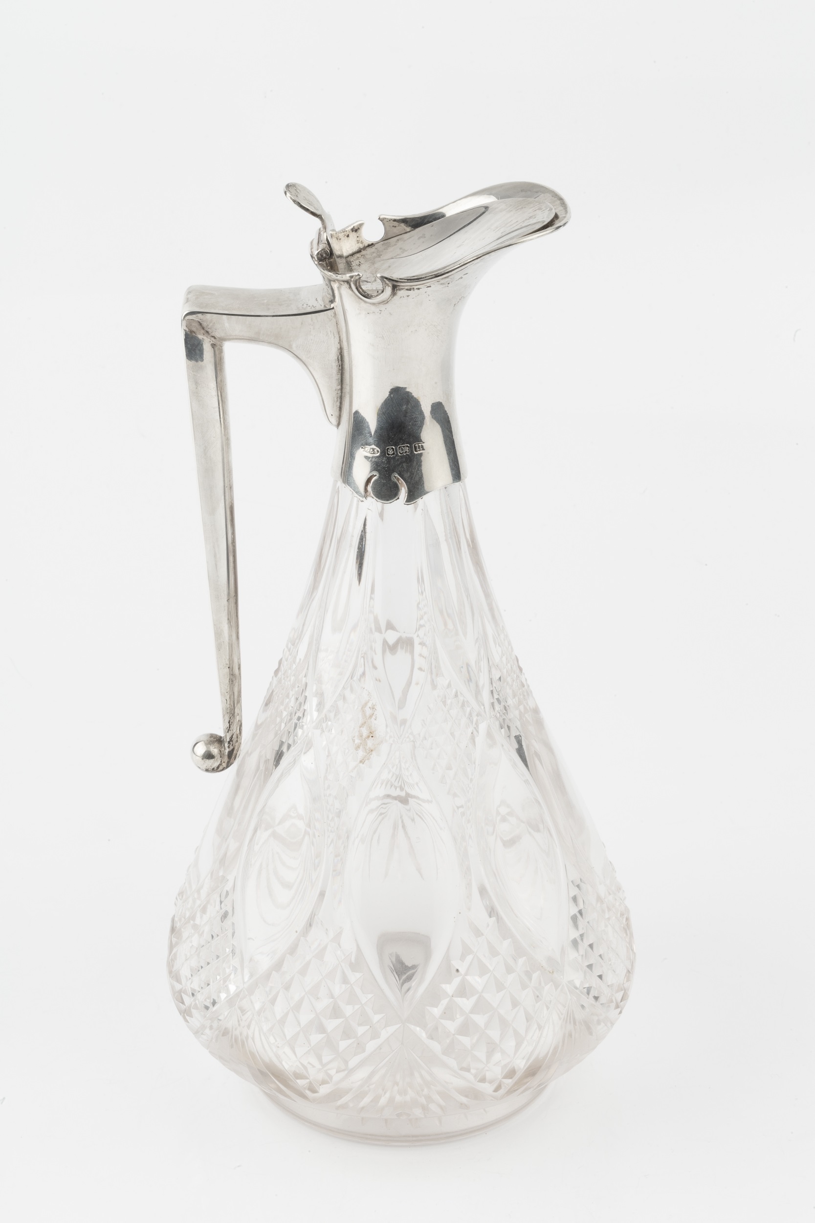 A George V silver mounted cut glass claret jug, the shaped body with panels of hobnail cut - Image 2 of 3