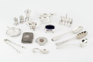 A collection of silver, to include a sauce boat, a five bar toast rack, assorted Georgian and