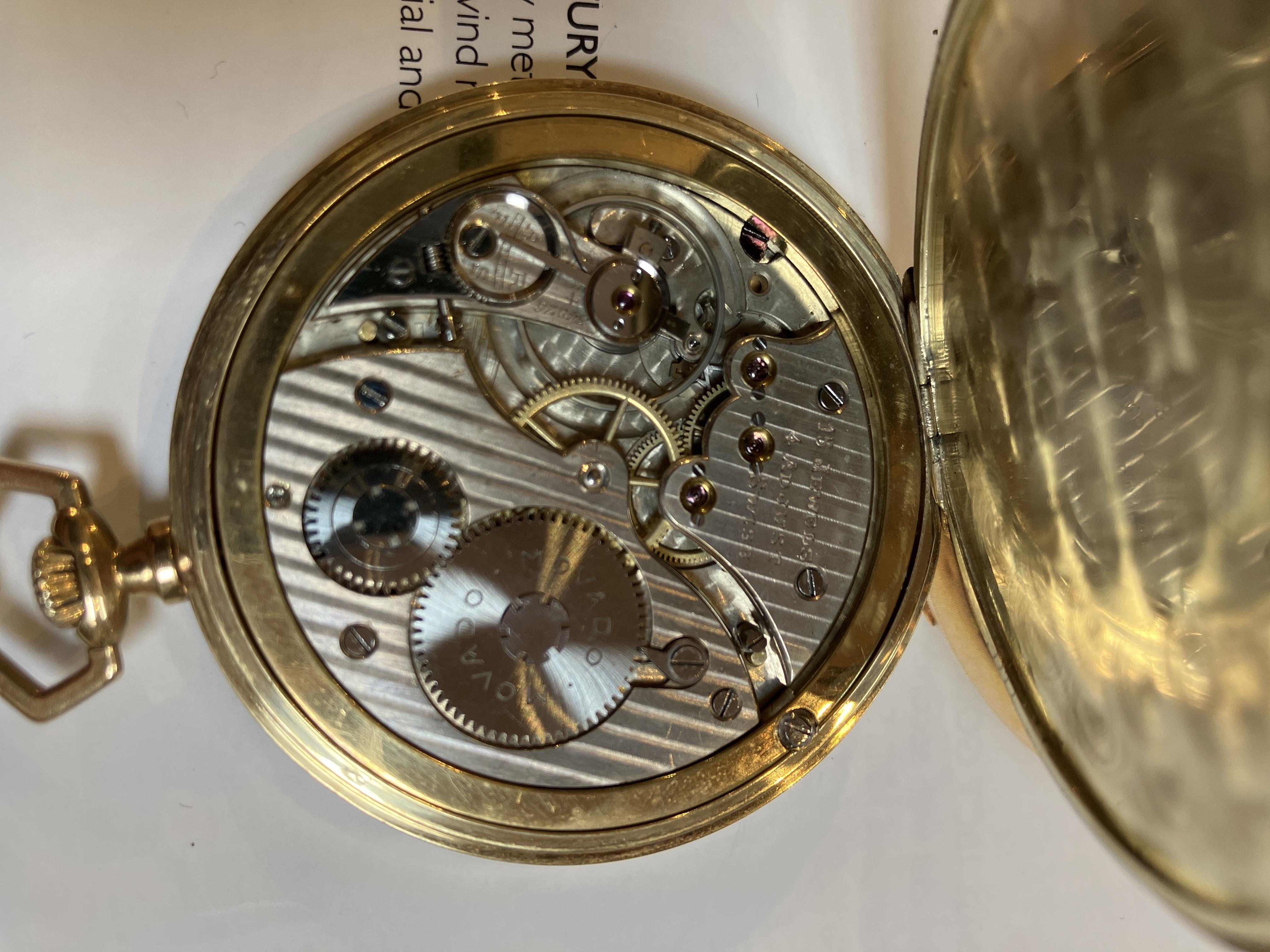 An early 20th century open face pocket watch by Movado, the matt yellow metal dial with Arabic - Image 3 of 4