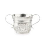 A George I Britannia standard silver small porringer, with ropetwist girdle and part lobed body,