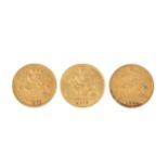 Three half sovereigns, 1898, 1899 and 1910. (3)