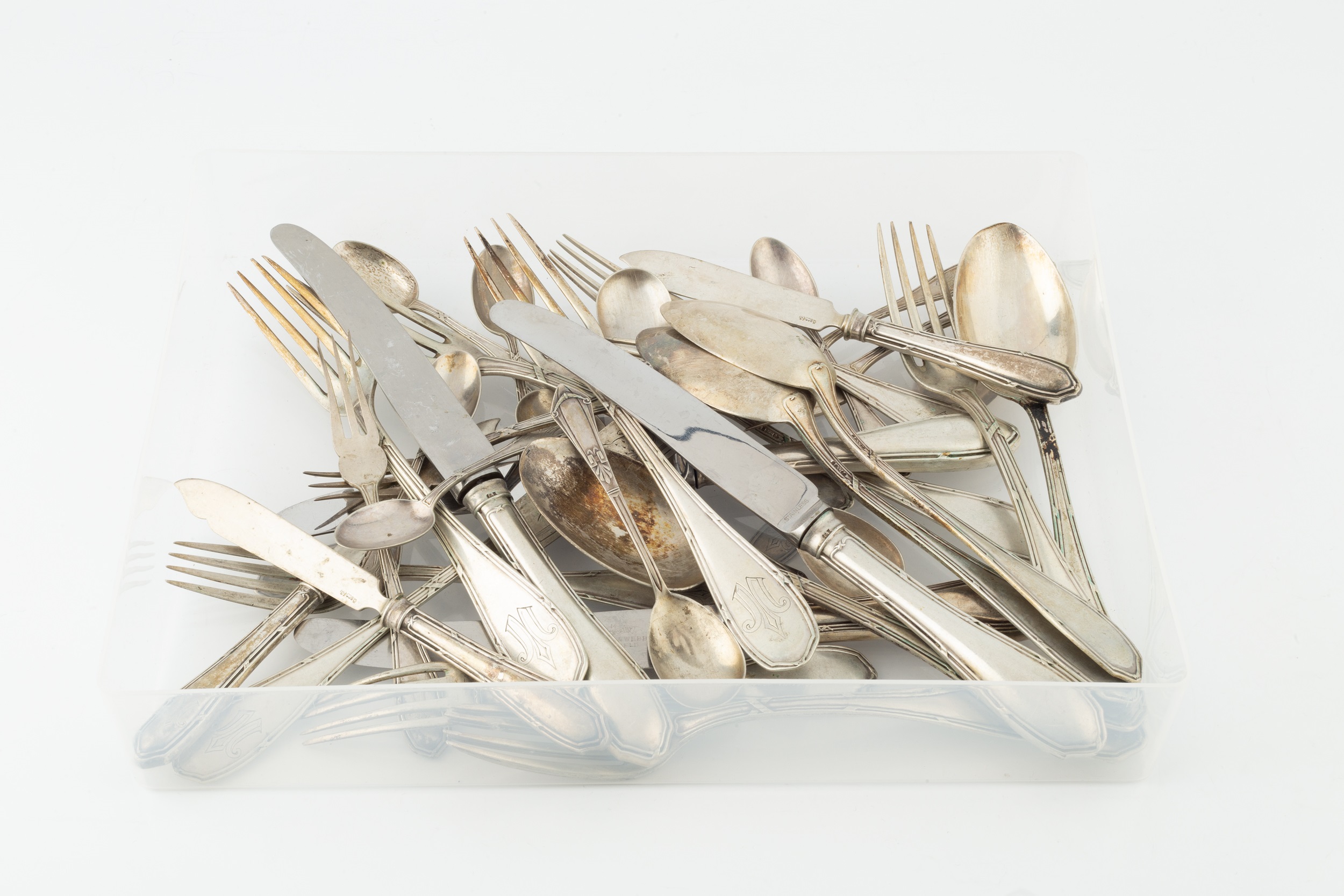 A part service of German silver flatware, comprising 6 table forks, 4 table spoons, 4 dessert forks, - Image 2 of 2