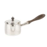 A George III silver brandy warming pan and cover, with turned wooden side handle, the cover with