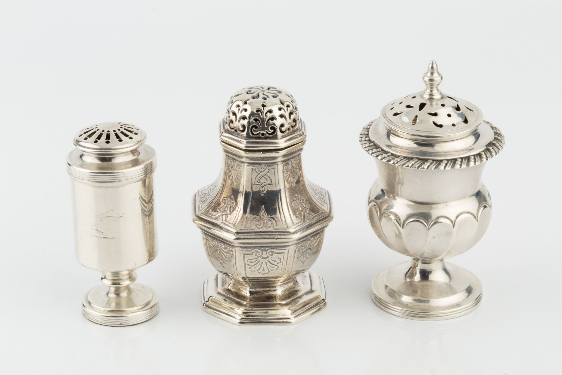 An early Victorian silver spice box, of octagonal baluster form with engraved decoration and pierced - Image 2 of 6