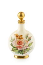 A late Victorian Coalport porcelain scent bottle and stopper, of moon flask form, painted with