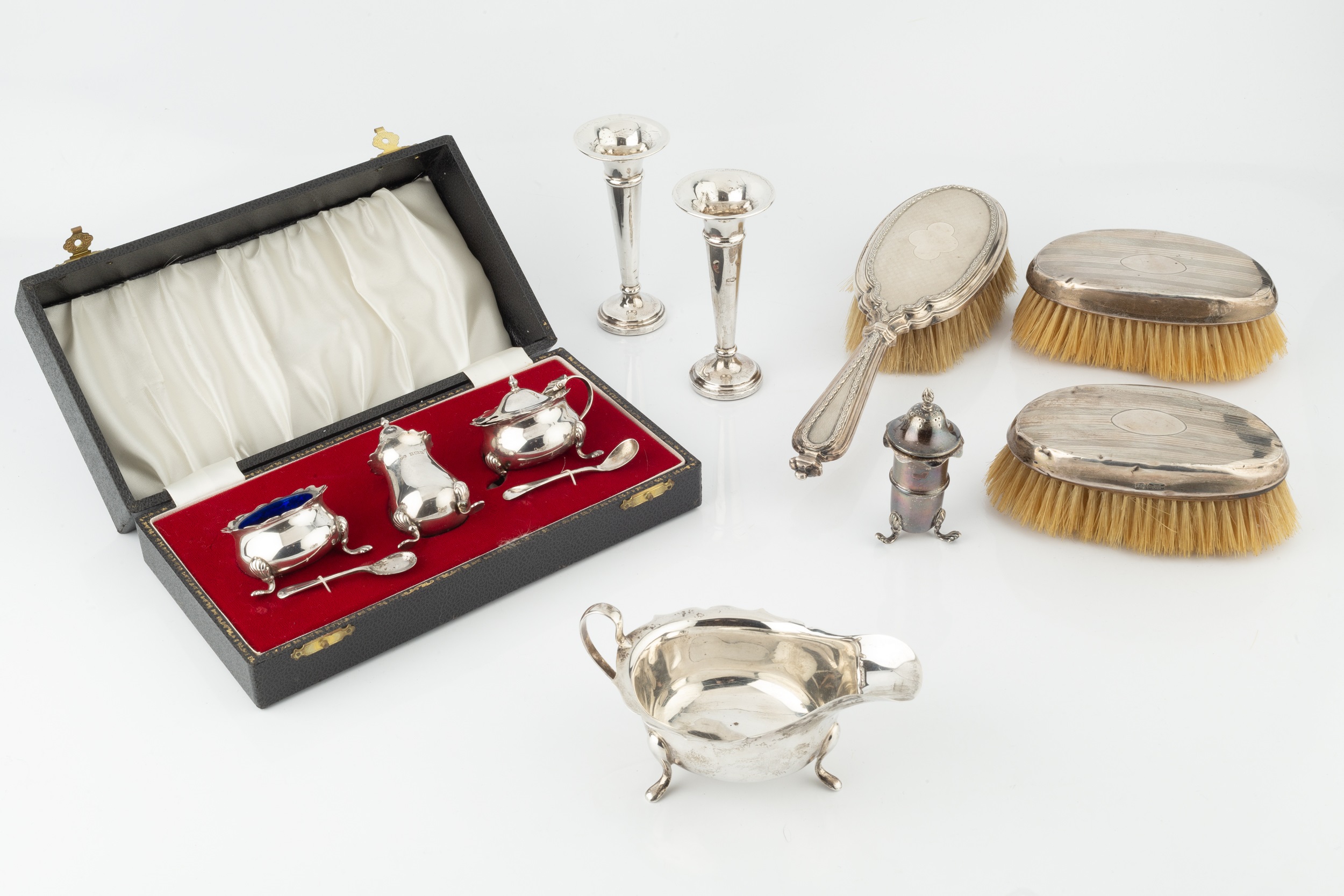 A collection of silver, comprising a George III half-lobed milk jug, London 1809, another milk - Image 2 of 2