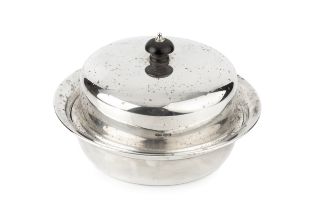 A George VI silver muffin dish and cover, with liner, the cover with ebonised finial by James