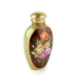 A late 19th century French porcelain scent bottle, of ovoid form, painted with an oval panel of a