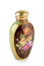 A late 19th century French porcelain scent bottle, of ovoid form, painted with an oval panel of a