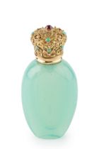 A 19th century French gold mounted opaline glass scent bottle, the turquoise glass body of ovoid