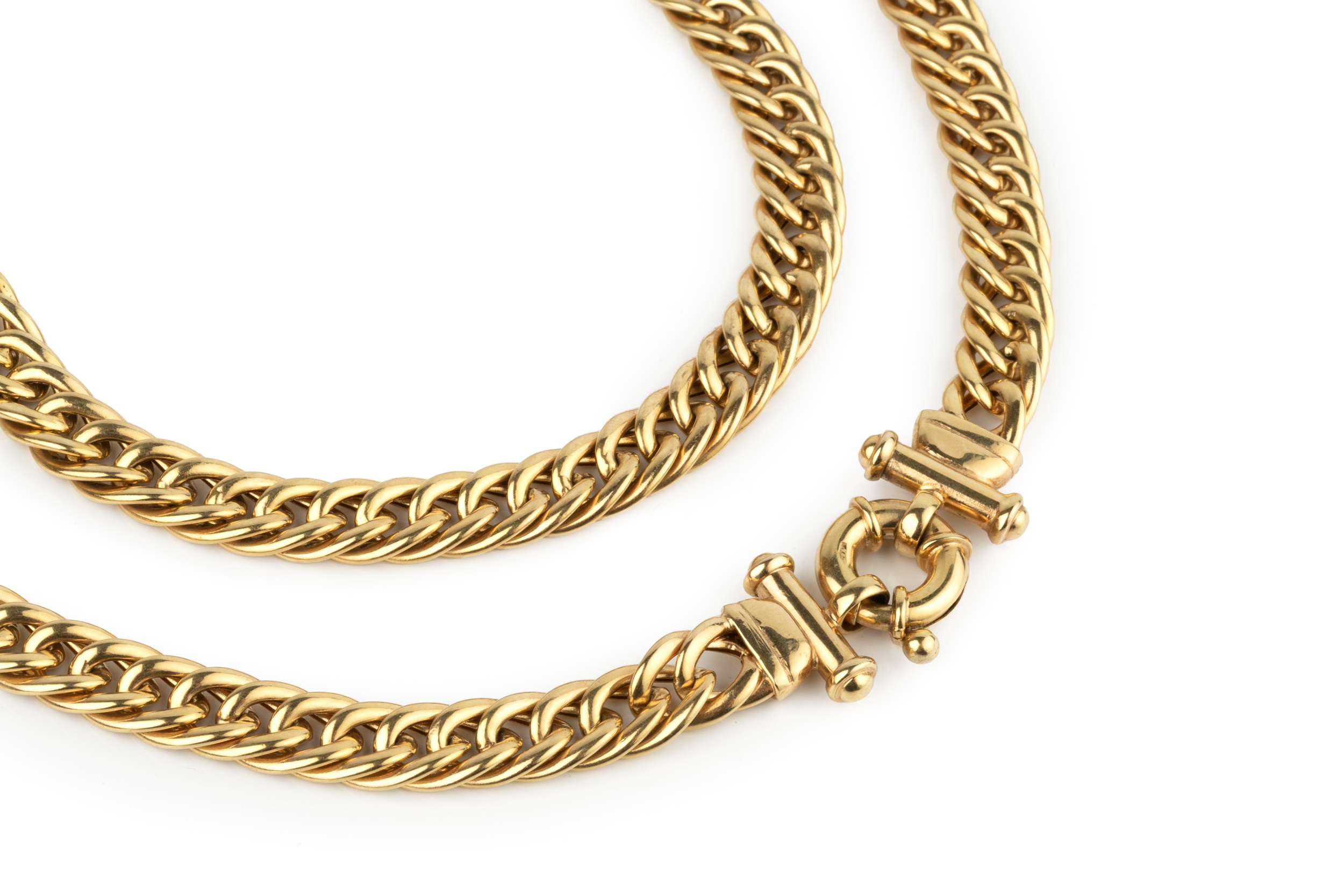 A 9ct gold hollow curb link necklace and bracelet, with T bar and ring clasps, designed to be worn - Image 2 of 2