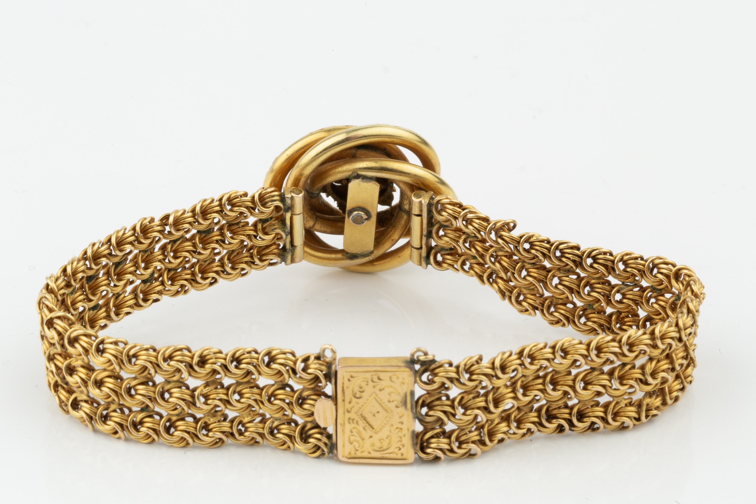 An Austro Hungarian gold bracelet, of flexible multi-link design, centred with a textured knot - Image 2 of 2