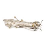 A silver and gold heightened pendant by Graham Watling, in the form of a stylised locust, with