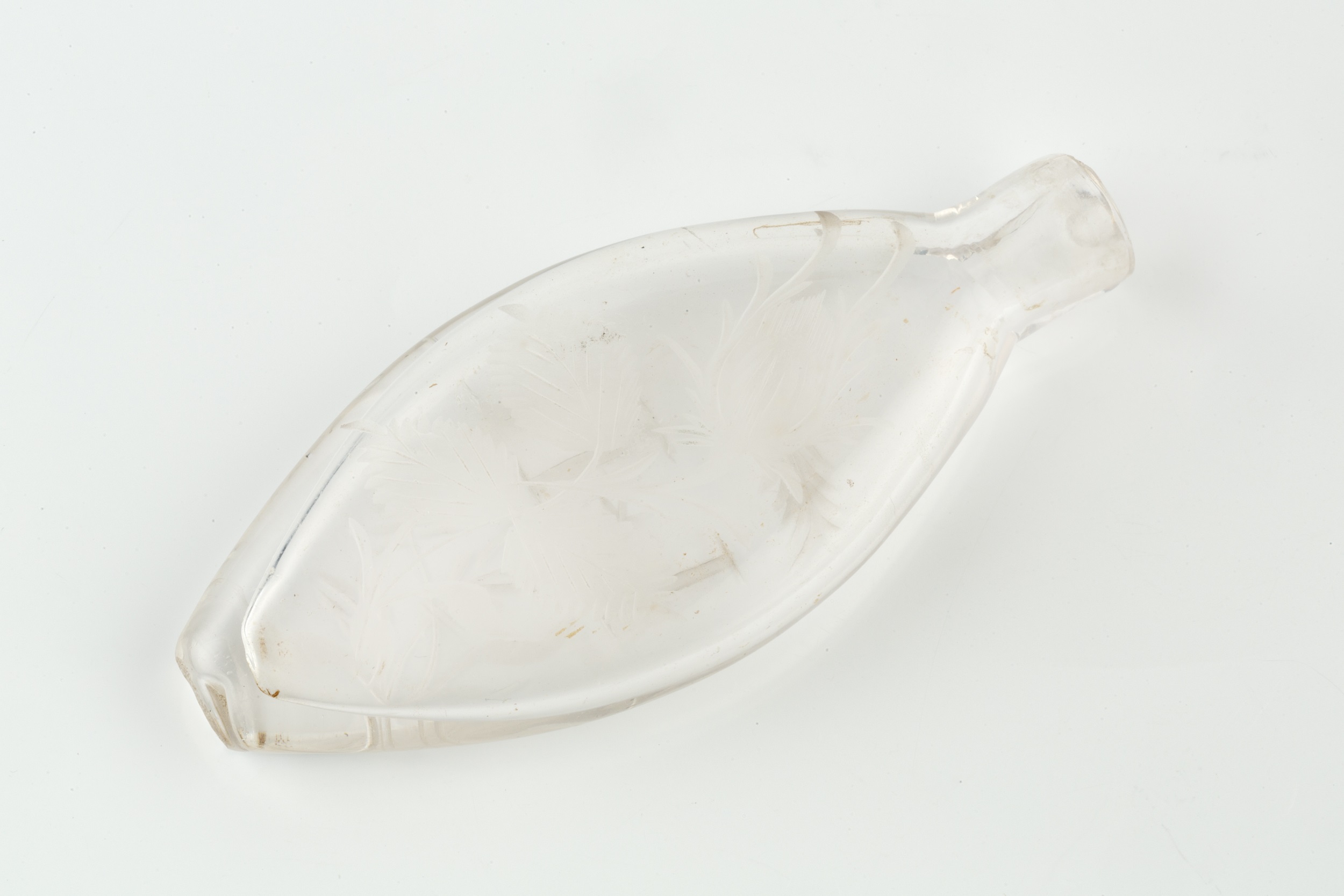 An 18th century Jacobite glass scent bottle, of elongated oval form, engraved to one side with - Image 2 of 2