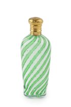 A 19th century French green and white striped glass scent bottle, of slightly tapered form,