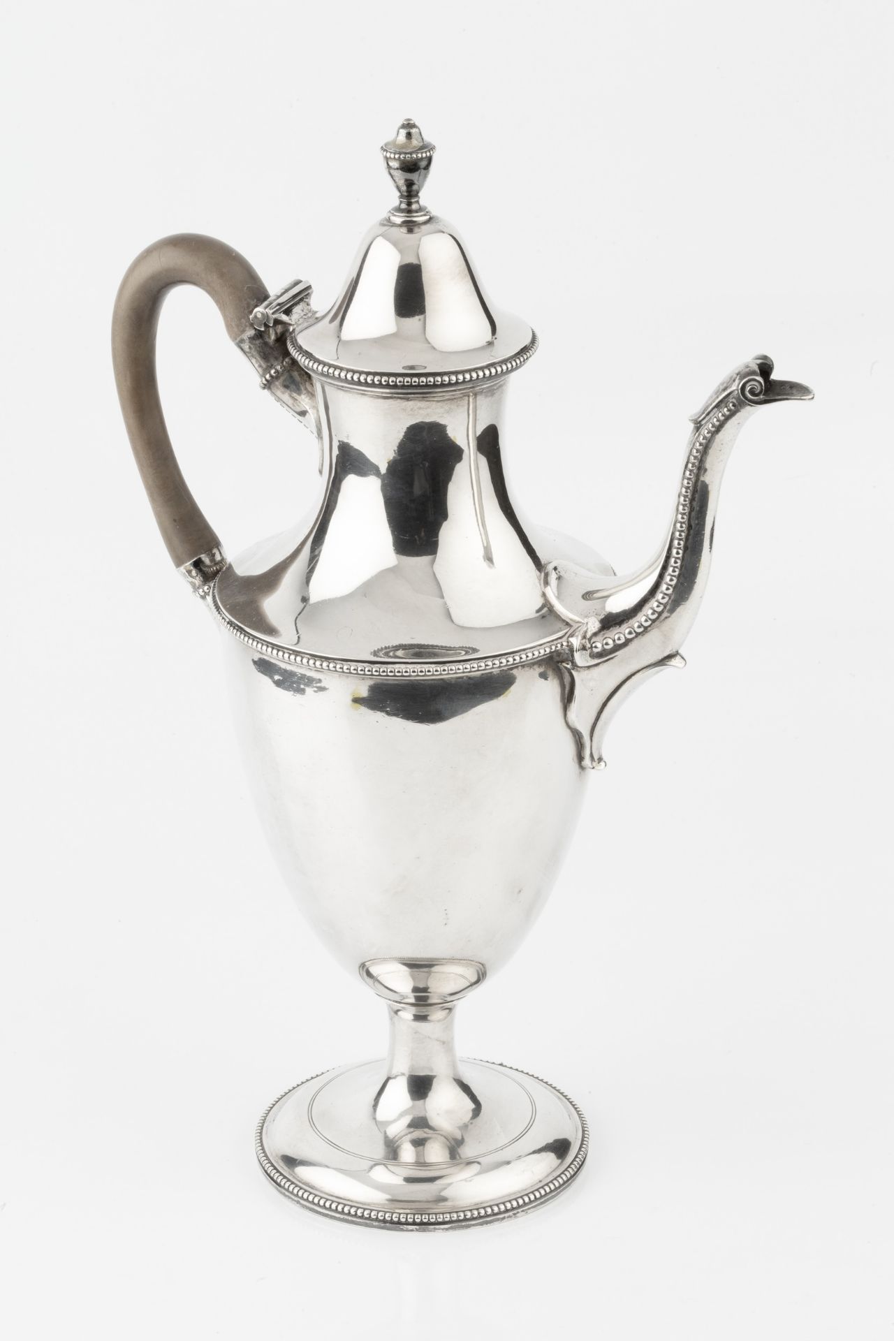 A George III silver coffee pot, of classical urn form, with beaded borders, hinged cover and - Image 3 of 3