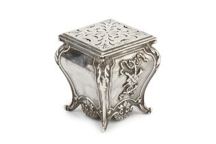 An Edwardian silver pot pourri box, in the form of a French style pedestal with pierced hinged