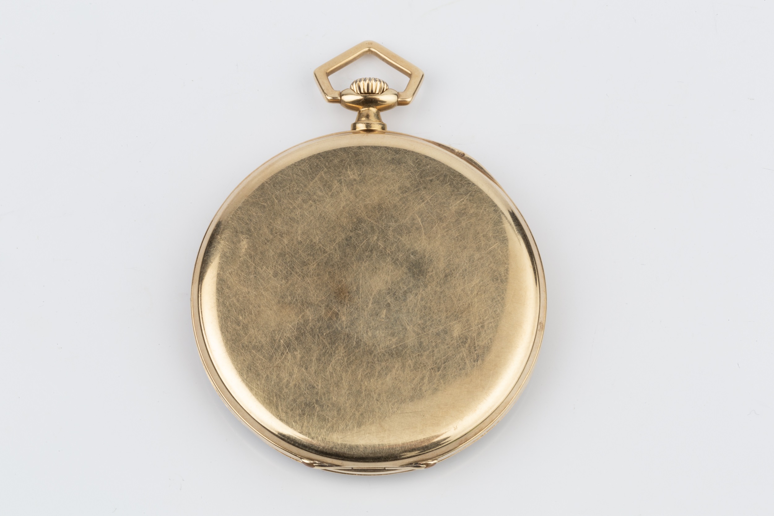 An early 20th century open face pocket watch by Movado, the matt yellow metal dial with Arabic - Image 2 of 4